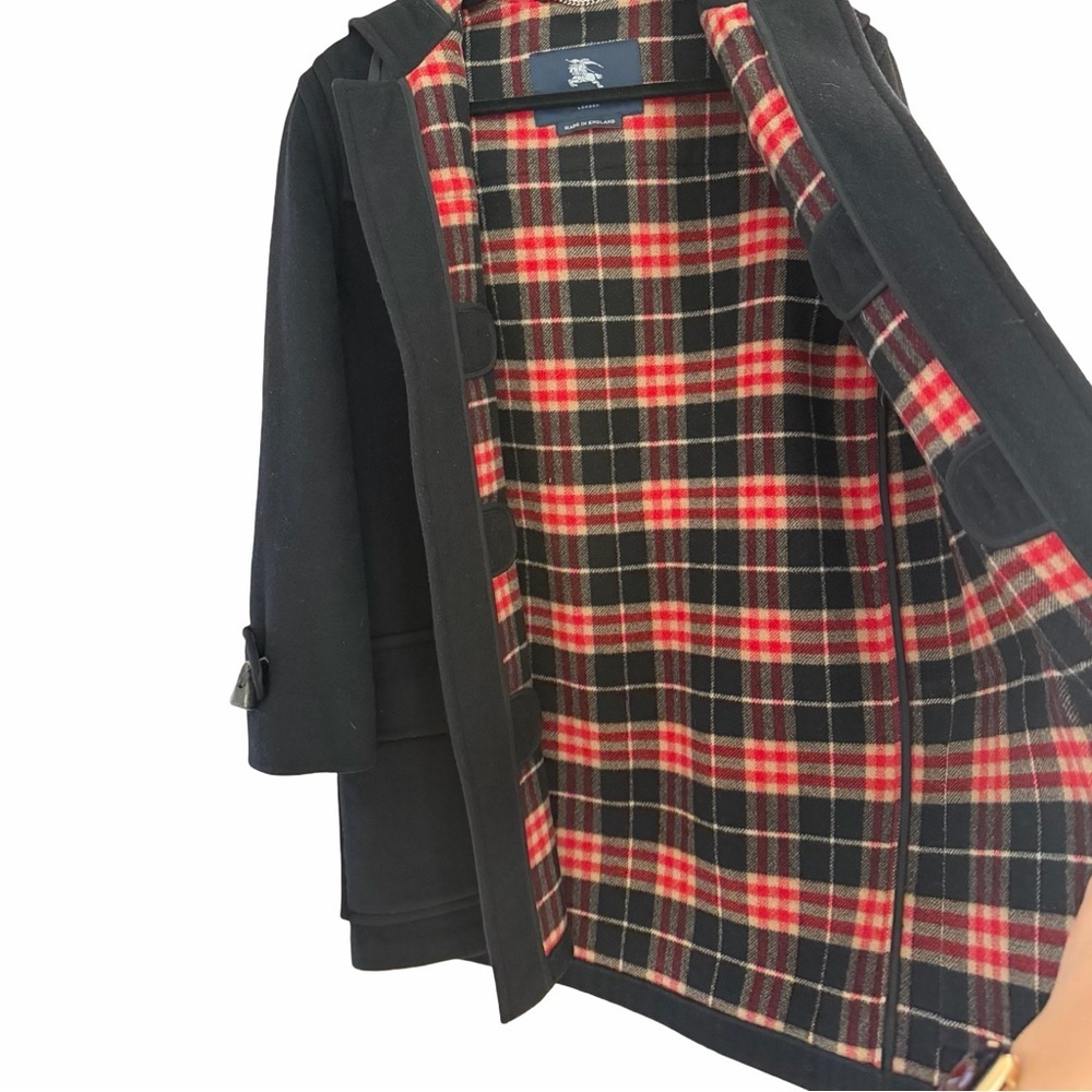 BURBERRY Wool Vintage Plaid Nova Black Hooded Toggle Car Coat Jacket Sz L - Picture 6 of 11